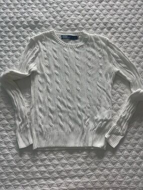 Ralph Lauren White Cable-Knit Crewneck Sweater